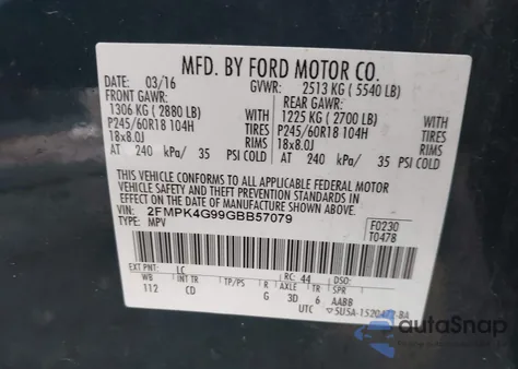 2016 Ford Edge Se z USA, uszkodzony, nr VIN 2FMPK4G99GBB57079